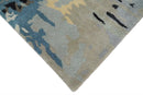 Blue and Silver Modern Abstract Hand Tufted Wool and Art Silk 5x8 Area Rug