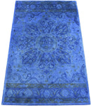 Hand Tufted Traditional Design Blue Overdyed Wool Area Rug