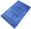 Hand Tufted Traditional Design Blue Overdyed Wool Area Rug