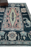 5x8 Dark Blue, Ivory and Peach Hand Knotted Heriz Serapi Medallion Area Rug | TRDPC41