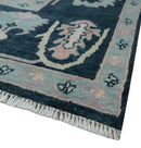 5x8 Dark Blue, Ivory and Peach Hand Knotted Heriz Serapi Medallion Area Rug | TRDPC41