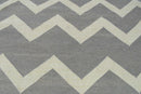 Modern Chevron Gray and Beige Dhurrie Wool Polyester 5x8 Rug