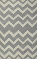 Modern Chevron Gray and Beige Dhurrie Wool Polyester 5x8 Rug