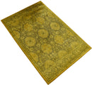 Traditional Floral Design Gold Hand Tufted Overdyed Wool Area Rug