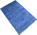 Overdyed Traditional Blue Hand Tufted Wool 5x8 Area Rug