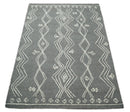 5x8 Gray and White Tribal Hand Tufted Textured Loop Area Rug