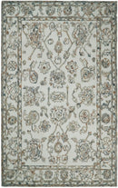 Modern Ivory And Blue Hand Tufted 5x8 Wool Textured Loop Area Rug