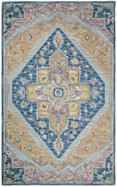 Traditional Blue and Camel Textured Loop Wool Hand Tufted Area Rug