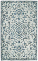 Hand Tufted Blue and Ivory Wool Textured Loop 5x8 Area Rug