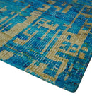 5x8 Hand Knotted Beige and Blue Modern Abstract  Recycled Silk Area Rug