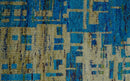 5x8 Hand Knotted Beige and Blue Modern Abstract  Recycled Silk Area Rug