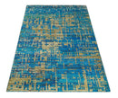 5x8 Hand Knotted Beige and Blue Modern Abstract  Recycled Silk Area Rug
