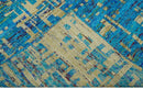 5x8 Hand Knotted Beige and Blue Modern Abstract  Recycled Silk Area Rug