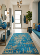 5x8 Hand Knotted Beige and Blue Modern Abstract  Recycled Silk Area Rug