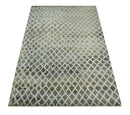 5x8 Hand Knotted Beige, Charcoal and Olive Modern Geometric Recycled Silk Area Rug