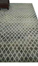 5x8 Hand Knotted Beige, Charcoal and Olive Modern Geometric Recycled Silk Area Rug