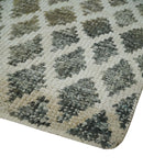 5x8 Hand Knotted Beige, Charcoal and Olive Modern Geometric Recycled Silk Area Rug