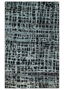 5x8 Hand Knotted Black and Silver Modern Abstract  Recycled Silk Area Rug