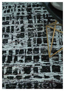 5x8 Hand Knotted Black and Silver Modern Abstract  Recycled Silk Area Rug