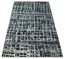5x8 Hand Knotted Black and Silver Modern Abstract  Recycled Silk Area Rug
