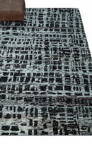5x8 Hand Knotted Black and Silver Modern Abstract  Recycled Silk Area Rug