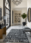 5x8 Hand Knotted Black and Silver Modern Abstract  Recycled Silk Area Rug