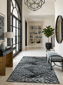 5x8 Hand Knotted Black, Ivory and Teal Modern Contemporary Recycled Silk Area Rug