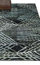 5x8 Hand Knotted Black, Ivory and Teal Modern Contemporary Recycled Silk Area Rug