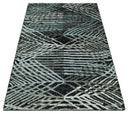 5x8 Hand Knotted Black, Ivory and Teal Modern Contemporary Recycled Silk Area Rug