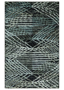 5x8 Hand Knotted Black, Ivory and Teal Modern Contemporary Recycled Silk Area Rug