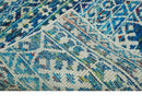 5x8 Hand Knotted Blue and Ivory Modern Contemporary Southwestern Tribal Trellis Recycled Silk Area Rug