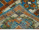 5x8 Hand Knotted Blue, Ivory and Rust Modern Recycled Silk Area Rug