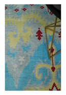 5x8 Hand Knotted Blue, Silver and Red Contemporary Recycled Silk Area Rug