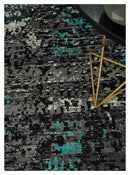 5x8 Hand Knotted Charcoal, Ivory and Blue Modern Abstract  Recycled Silk Area Rug