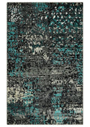 5x8 Hand Knotted Charcoal, Ivory and Blue Modern Abstract  Recycled Silk Area Rug