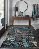 5x8 Hand Knotted Charcoal, Ivory and Blue Modern Abstract  Recycled Silk Area Rug