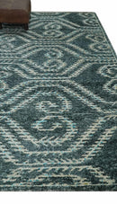 5x8 Hand Knotted Teal and Ivory Modern Contemporary Recycled Silk Area Rug