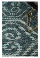 5x8 Hand Knotted Teal and Ivory Modern Contemporary Recycled Silk Area Rug