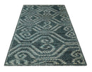 5x8 Hand Knotted Teal and Ivory Modern Contemporary Recycled Silk Area Rug