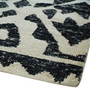 Hand Knotted Ivory and Black Modern Contemporary Recycled Silk Area Rug