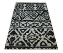 Hand Knotted Ivory and Black Modern Contemporary Recycled Silk Area Rug