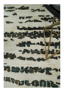 5x8 Hand Knotted Beige and Brown Modern Abstract  Recycled Silk Area Rug