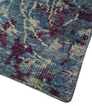 5x8 Hand Knotted Ivory, Blue and Purple Modern Abstract  Recycled Silk Area Rug