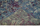 5x8 Hand Knotted Ivory, Blue and Purple Modern Abstract  Recycled Silk Area Rug