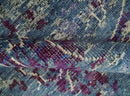 5x8 Hand Knotted Ivory, Blue and Purple Modern Abstract  Recycled Silk Area Rug