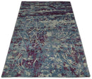 5x8 Hand Knotted Ivory, Blue and Purple Modern Abstract  Recycled Silk Area Rug