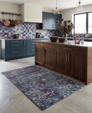 5x8 Hand Knotted Ivory, Blue and Purple Modern Abstract  Recycled Silk Area Rug