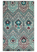 5x8 Hand Knotted Ivory, Blue and Red Antique Contemporary Bamboo Silk Area Rug