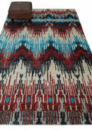 5x8 Hand Knotted Ivory, Blue and Maroon Modern Abstract Recycled Silk Area Rug