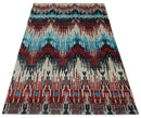 5x8 Hand Knotted Ivory, Blue and Maroon Modern Abstract Recycled Silk Area Rug